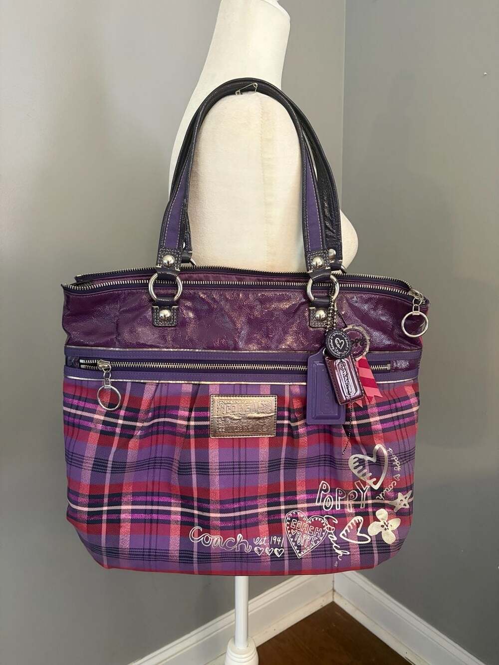 Coach Poppy Plaid Tote Bag
